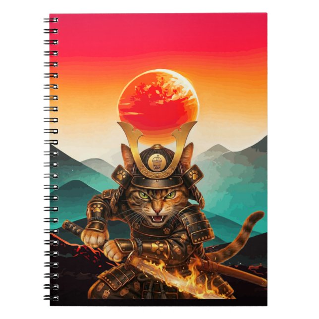 Caderno Espiral Samurai Cat Warrior Sunset Premium spiral Notebook (Frente)
