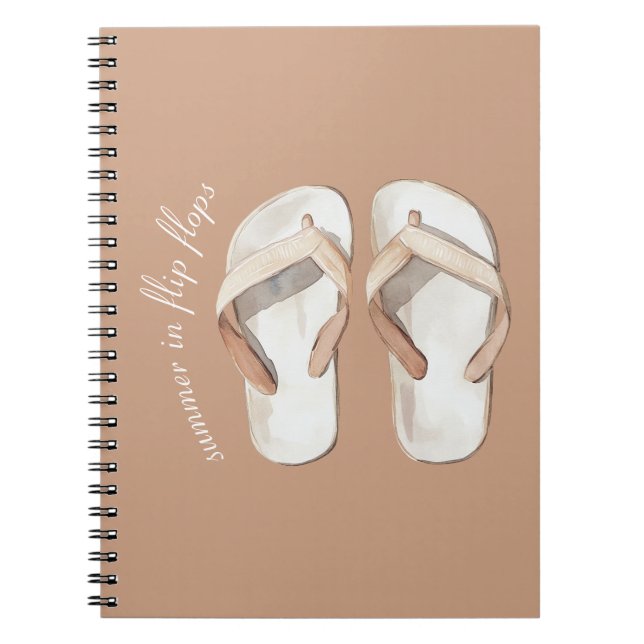 Caderno Espiral Sandalhas de Verão Marrom Creme Chinelos (Frente)