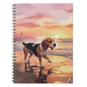 Caderno Espiral Sandy Paws Beagle Dog em Beach Sunset