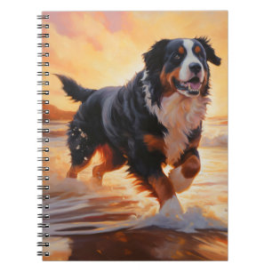 Caderno Espiral Sandy Paws Bernese Mountain Dog em Beach Sunset