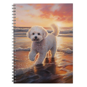 Caderno Espiral Sandy Paws Bichon Frise Dog em Beach Sunset
