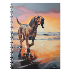 Caderno Espiral Sandy Paws Bloodhound Dog em Beach Sunset