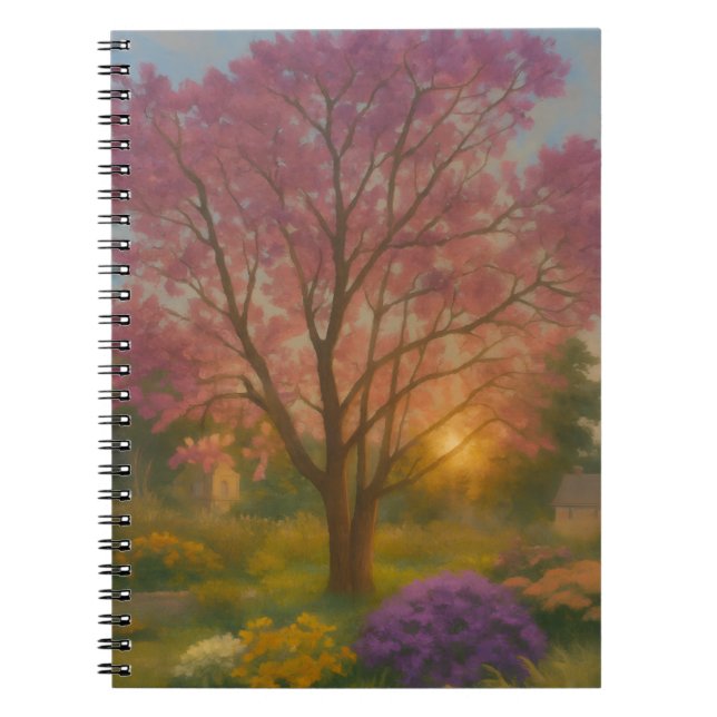 Caderno Espiral Sangue de ouro - Pintura de Jardim Sunset (Frente)