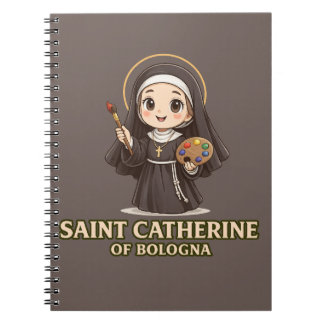 Caderno Espiral Santa Catarina de Bolonha Arte Católica Vintage 