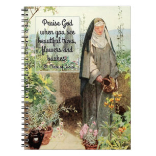 Caderno Espiral Santa Clara de Assis Regando Flores (M 065; Citaçã