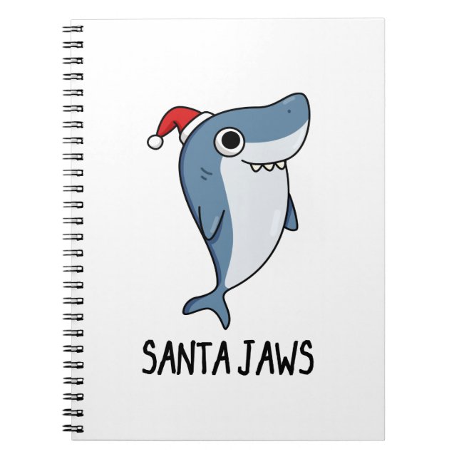 Caderno Espiral Santa Jaws Funny Shark Christmas Pun (Frente)