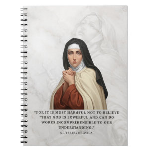Caderno Espiral Santa Teresa de Ávila Citação Católica de Santa Cr