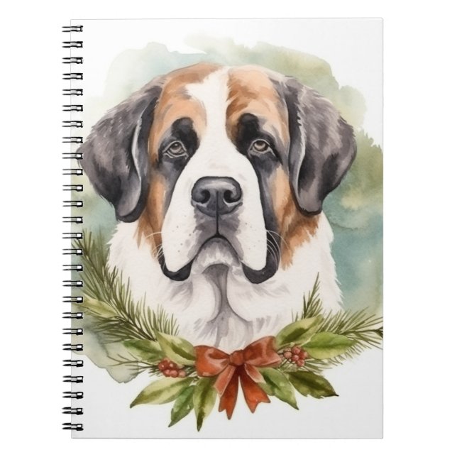 Caderno Espiral Santo Bernard Christmas Wreath Festivo Pup (Frente)