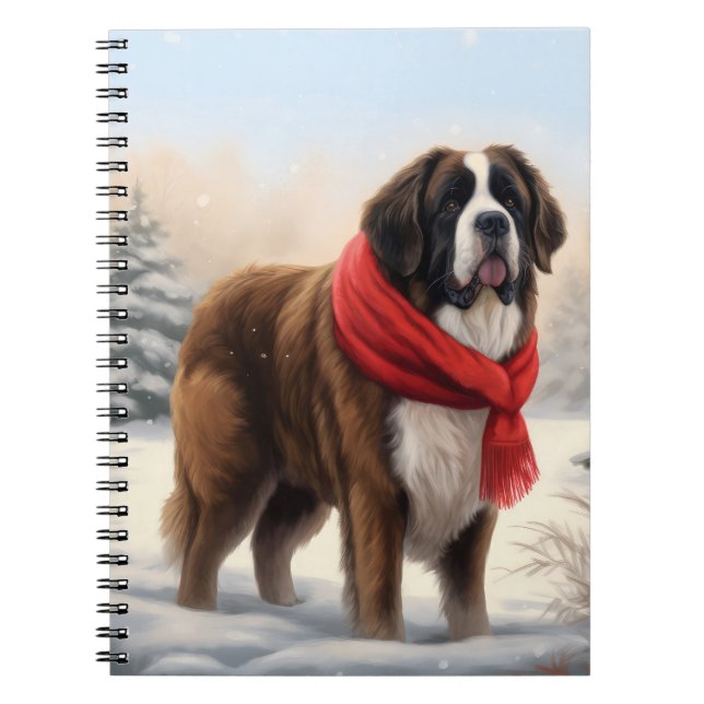 Caderno Espiral Santo Bernard Dog no Natal da Neve (Frente)