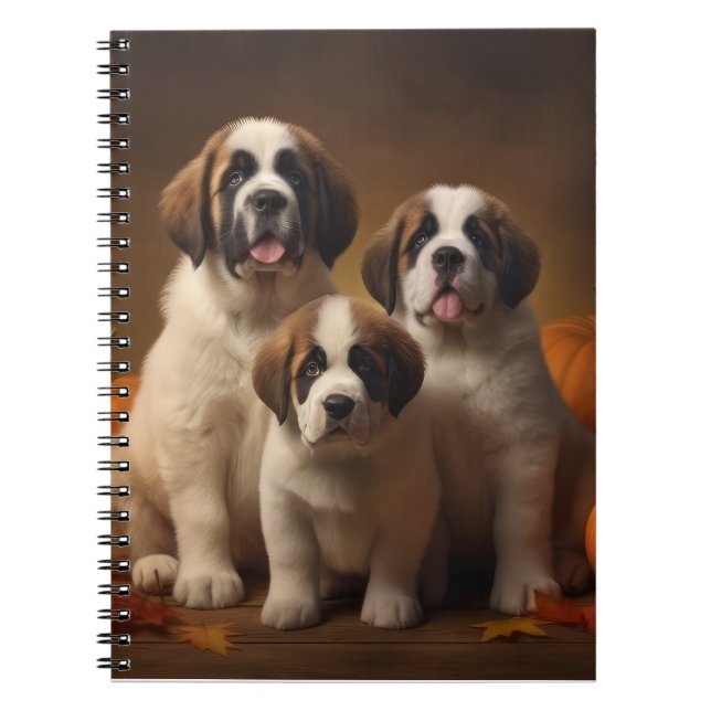 Caderno Espiral Santo Bernard Puppy Autumn Delight Pumpkin (Frente)