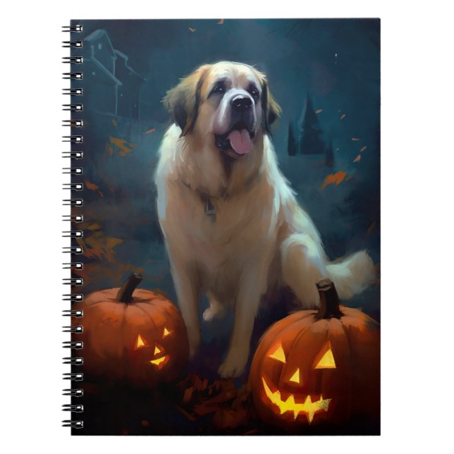 Caderno Espiral Santo De Halloween Bernard Com Pumpkins Assustado (Frente)