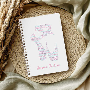 Caderno Espiral Sapatilha de Ballet Tipografia Rosa e Aqua com Nom