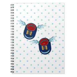 Caderno Espiral Sapatos azuis e vermelhos voadores alados fofos
