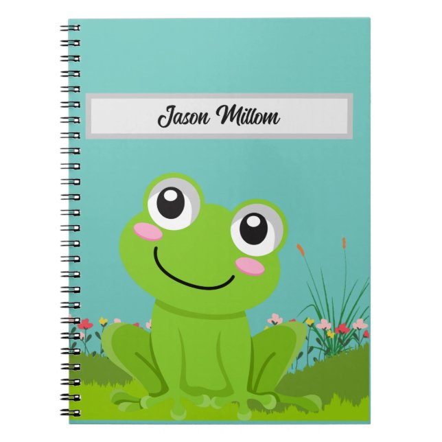 Caderno Espiral Sapo bonito personalizado com o nome da criança (Frente)