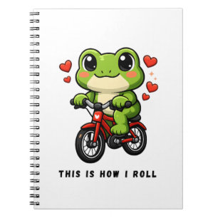 Caderno Espiral Sapo Ciclismo Fofo Arte de Sapo Kawaii de Bicicl