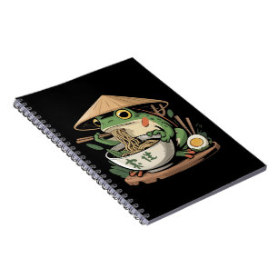 Caderno Espiral Sapo Comendo Ramen Kawaii Neko Macarrão Japonês 