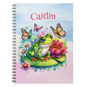 Caderno Espiral Sapo, Flores e Borboletas personalizados