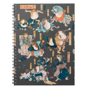 Caderno Espiral Sapo japonês ukiyo-e Froggies