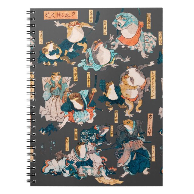 Caderno Espiral Sapo japonês ukiyo-e Froggies (Frente)