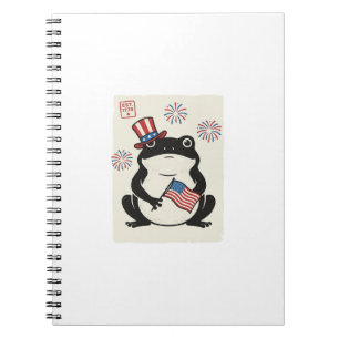 Caderno Espiral Sapo Patriótico Arte Vetorial de Gravura Vintage_1