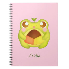 Caderno Espiral Sapo Verde Bonito Segurando Cookie Polvoron Mexica