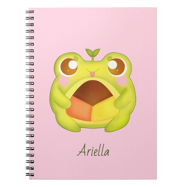 Caderno Espiral Sapo Verde Bonito Segurando Cookie Polvoron Mexica (Frente)