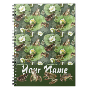 Caderno Espiral Sapo verde e lírios brancos