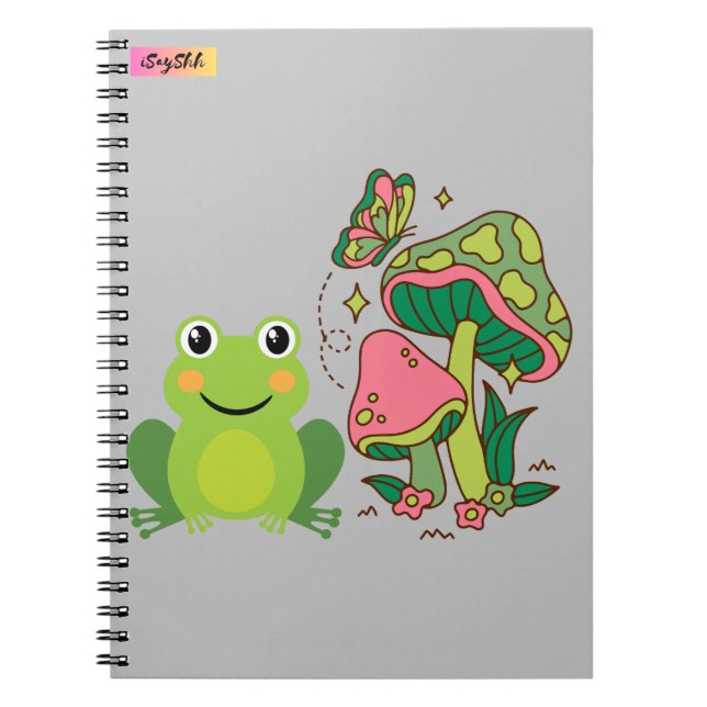 Caderno Espiral sapos, cogumelos e borboletas (Frente)