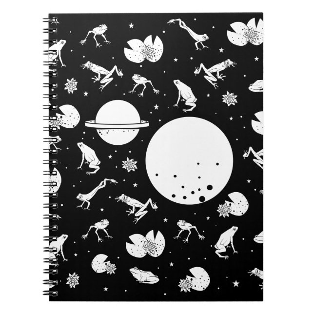 Caderno Espiral Sapos no espaço preto e branco (Frente)
