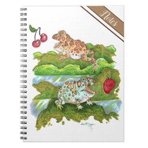 Caderno Espiral Sapos ornamentados Cortados Perseguindo Fruta