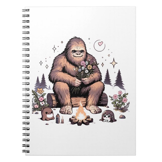 Caderno Espiral Sasquatch Segurando Flores (Frente)