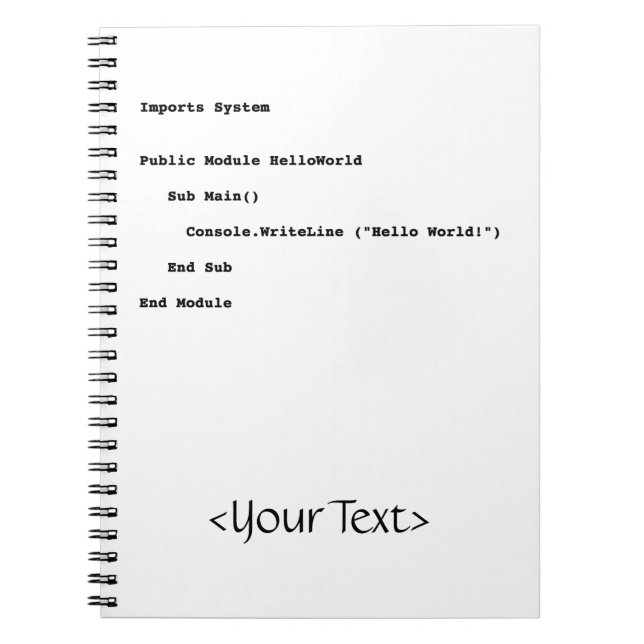 Caderno Espiral Saudação Mundial do Visual Basic Hello (Frente)