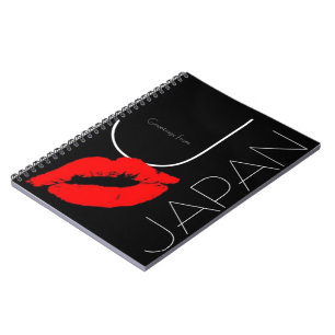 Caderno Espiral Saudações do Japão Red Lipstick Kiss Black