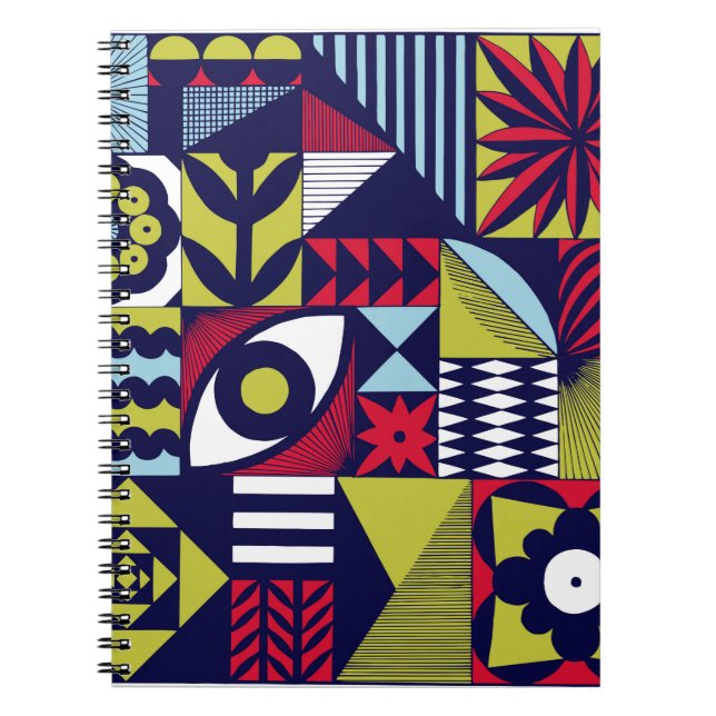 Caderno Espiral Scandinavian or retro style graphic pattern. Hand- (Frente)