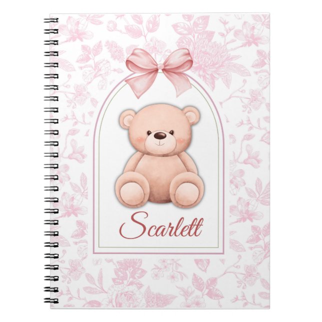 Caderno Espiral Scarlett | Design de Enfermeiro de Urso Rosa Perso (Frente)