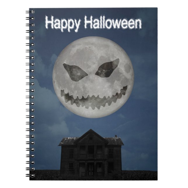 Caderno Espiral Scary Jack O Lantern Halloween Moon (Frente)