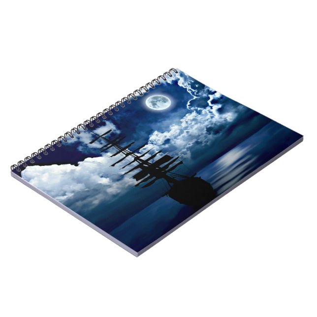 Caderno Espiral Schiff bei Vollmond Notebook (Left Side)