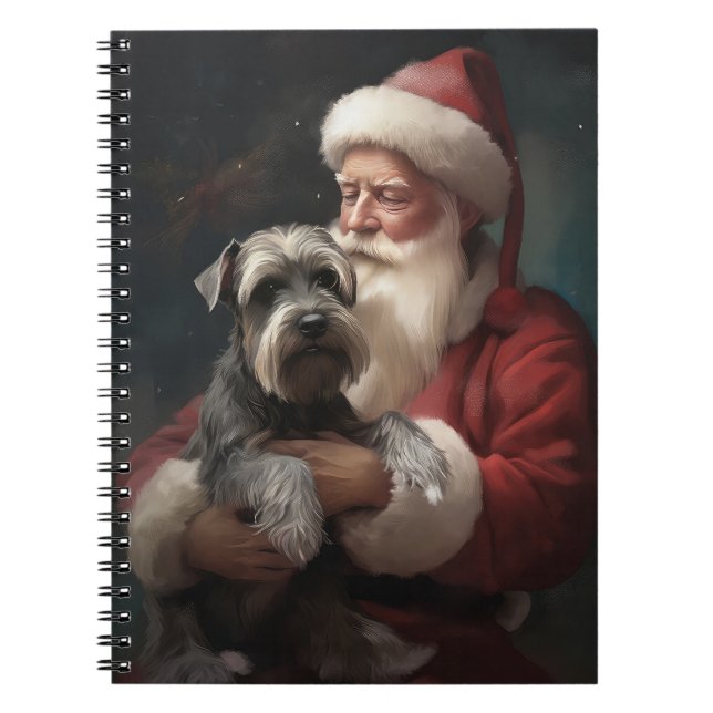 Caderno Espiral Schnauzer Com Papai Noel Natal Festivo (Frente)