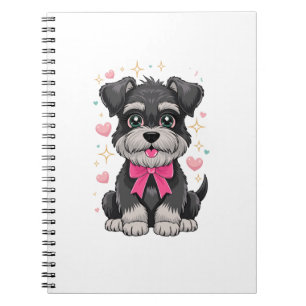 Caderno Espiral Schnauzer Fofo Com Laço Rosa Rodeado por Corações