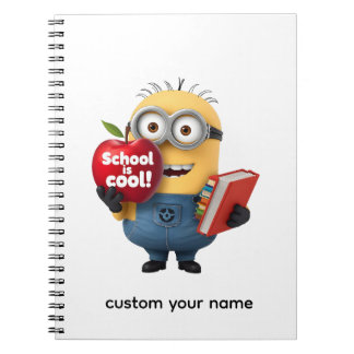 Caderno Espiral School is Cool | Minion with Apple Custom Name 