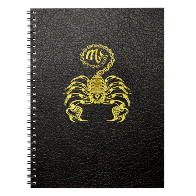 Caderno Espiral Scorpio Dourado no Couro (Frente)