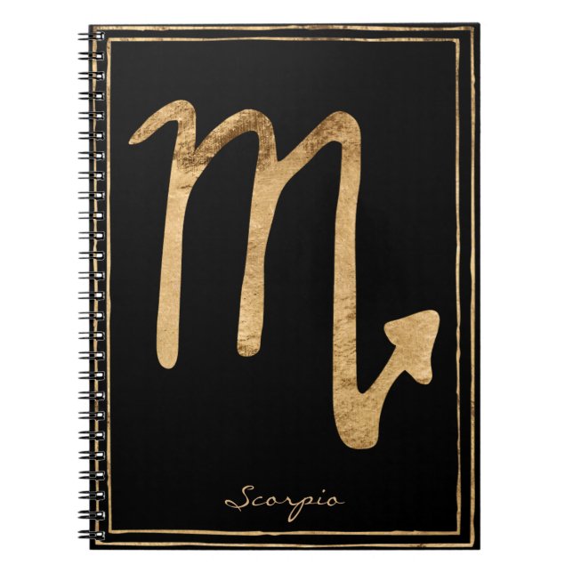 Caderno Espiral Scorpio martelava ouro estilizado símbolo de astro (Frente)
