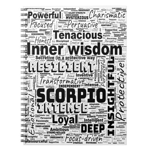 Caderno Espiral Scorpio Zodiac Word Cloud Inspiração (Frente)