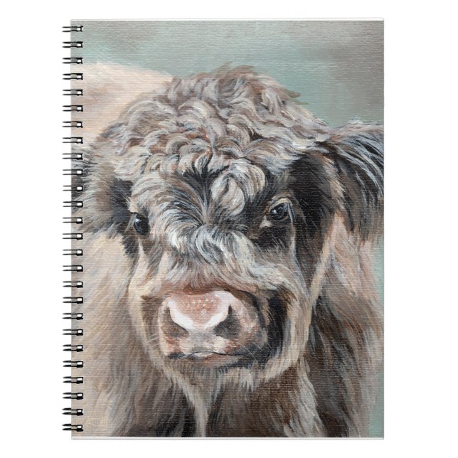 Caderno Espiral Scottish Highland Cow on Green (Frente)