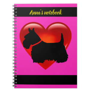 Caderno Espiral Scottish Terrier black/white silhuhoun Heart/name
