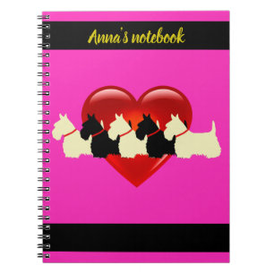 Caderno Espiral Scottish Terrier black/white silhuhoun Heart/name