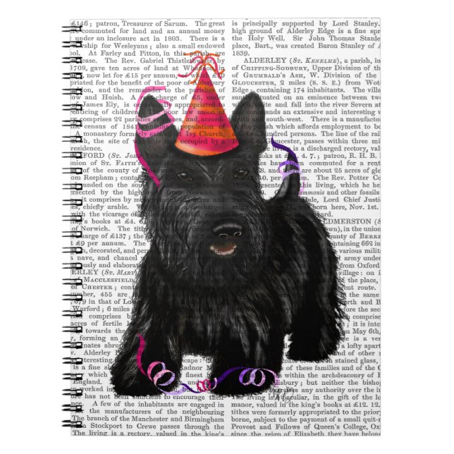 Caderno Espiral Scottish Terrier e Party Hat (Frente)