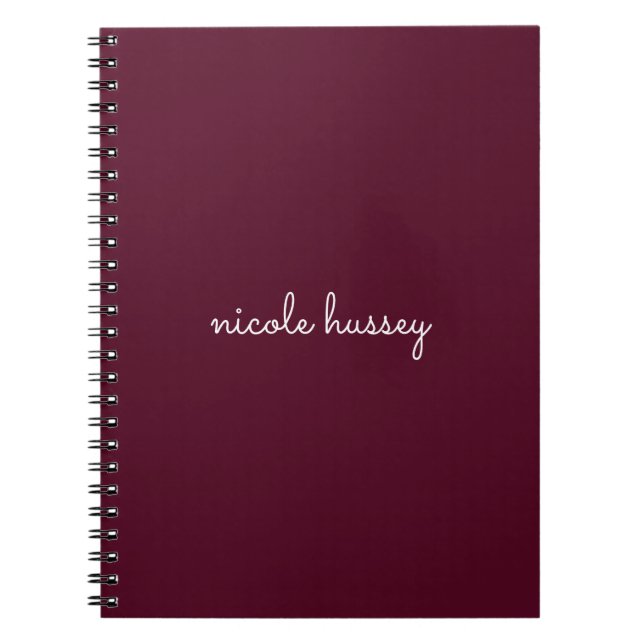Caderno Espiral Script Burgundy | Na moda Monograma Moderno (Frente)