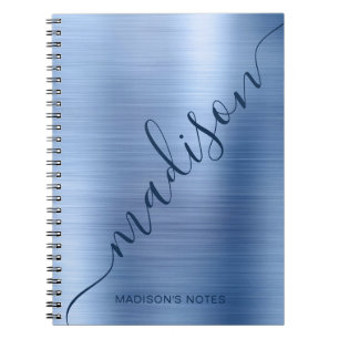 Caderno Espiral Script de assinatura de monograma de metal azul Gi