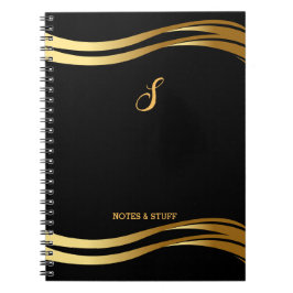 Caderno Espiral Script de estilo preto e Dourado de tendências mon